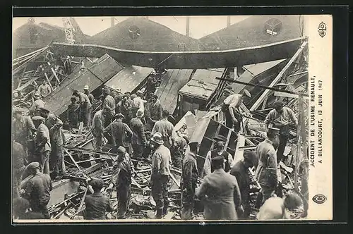 AK Billancourt, Accident de l`Usine Renault 1917, Explosion in der Renault Fabrik