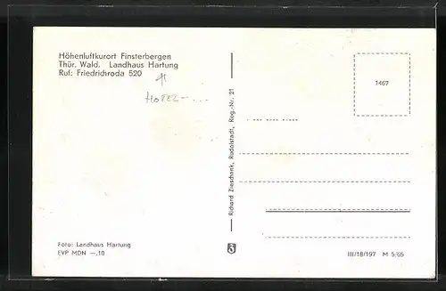 AK Finsterbergen i. Thür. Wald, Hotel Landhaus Hartung, Eckfassade