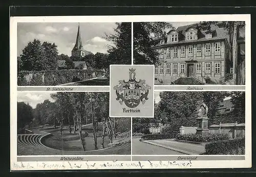 AK Northeim, St. Sixtikirche, Weihestätte, Rathaus, Ehrenmal, Wappen