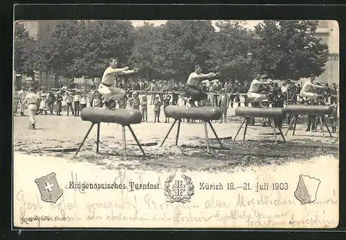 AK Zürich, Eidgen. Turnfest 1903, Turner bei Übungen am Pferd