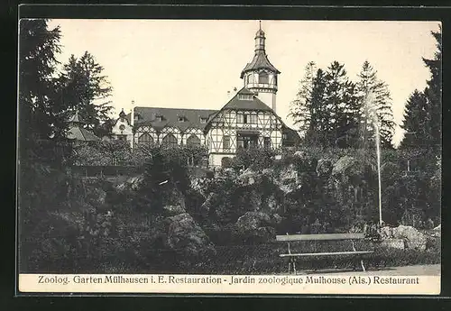 AK Mülhausen i. E., Zoologischer Garten, Blick zum Restaurant