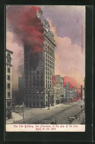 AK San Francisco, The Call Building, in the grip of the fire 1906