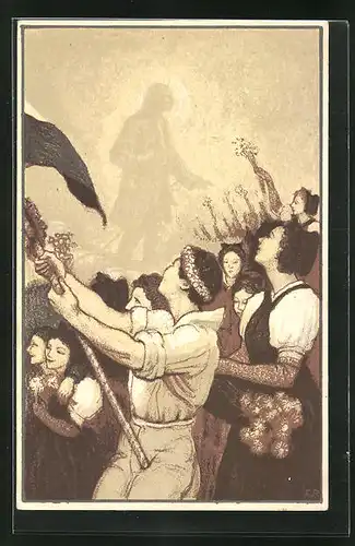 AK Jugendliche mit Fahne, Journee de la Jeunesse 1920