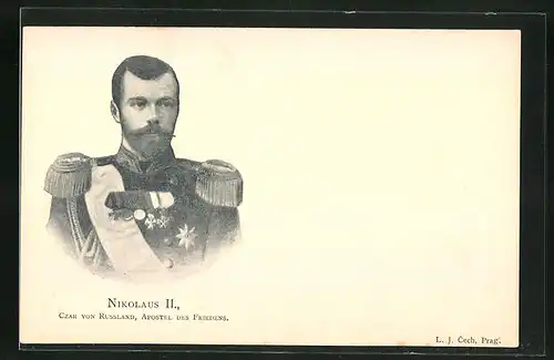 AK Portrait Nikolaus II. von Russland, Zar von Russland, Apostel des Friedens