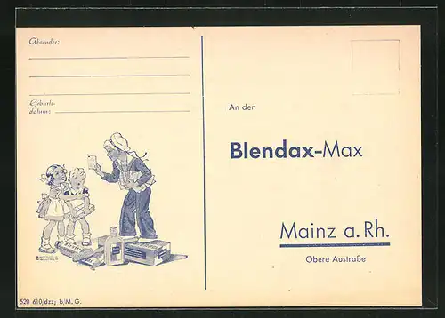 AK Mainz a. Rh., Adress-Akquirierung der Firma Blendax, Obere Austrasse, Blendax-Max gratuliert zum Geburtstag