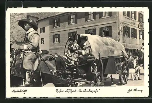 AK Dinkelsbühl, Kinderzeche am Altrathausplatz, Marketender Wagen