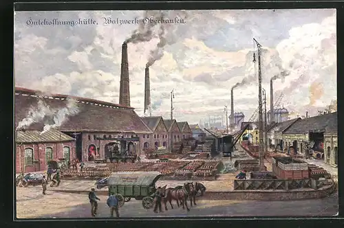 Künstler-AK Oberhausen, Gutehoffnungshütte, Walzwerk