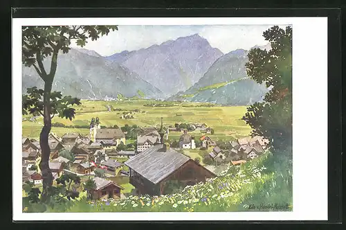 Künstler-AK Edo v. Handel-Mazzetti: St. Johann in Tirol, Panorama