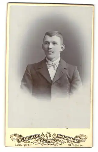 Fotografie A. Dietrich, Glauchau & Waldenburg, Portrait junger Herr mit Seitenscheitel im Anzug