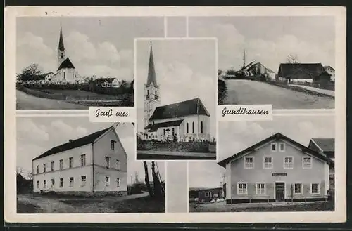 AK Gundihausen, Strassenpartie im Ort, Blick zur Kirche