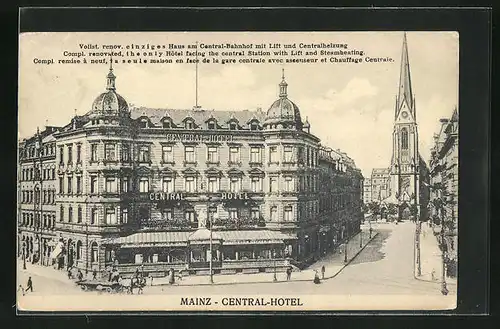 AK Mainz, Central-Hotel, Vorderansicht