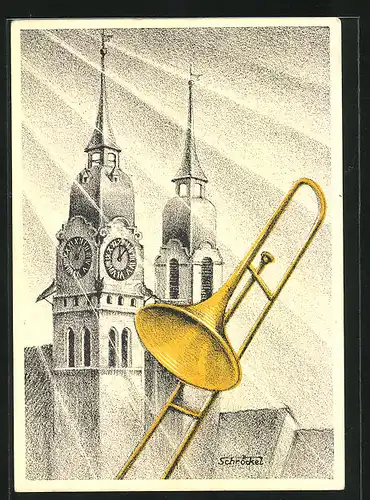 Künstler-AK Winterthur, V. Schweiz. Posaunentag 29. Mai 1932