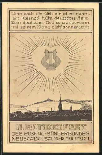 AK Neustadt i. Sa., 11. Bundesfest des Elbgau-Sängerbundes 1921, Lyra im strahlenden Herz