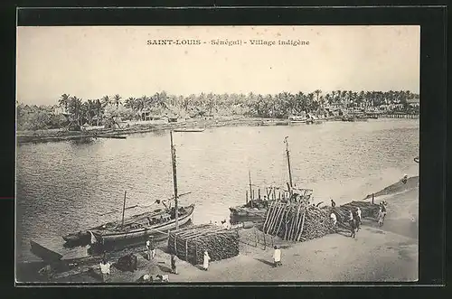 AK Saint-Louis, Village indigène, Boote am Ufer