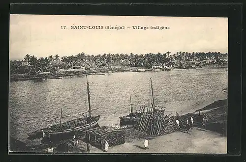 AK Saint-Louis, Village indigène, Dorf am Fluss