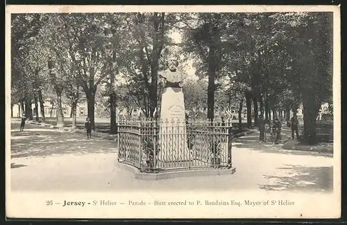 AK Jersey-St Helier, Parade, Bust erected to P. Baudains Esq. Mayor of St. Helier