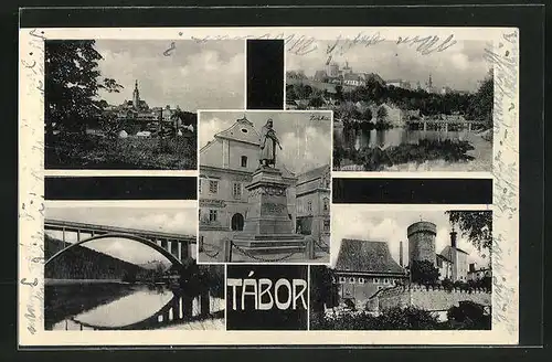 AK Tabor, Brücke, Schloss, Denkmal