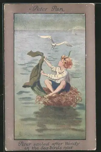 Künstler-AK S. Barham: Peter Pan, Peter sailed after Wendy in the Sea-Birds Nest