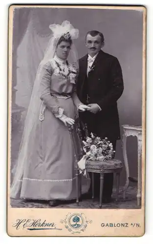 Fotografie H. E. Erkner, Gablonz a/N, Portrait Braut und Bräutigam, Hochzeit