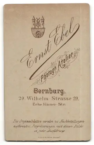 Fotografie Ernst Ebel, Bernburg a/S, Portrait halbwüchsiger Knabe in Anzug