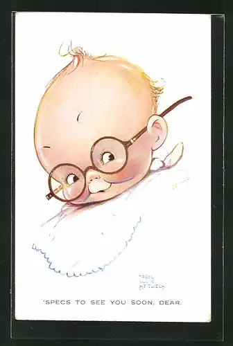 Künstler-AK Mabel Lucie Attwell: Junge guckt schelmisch mit der grossen Brille