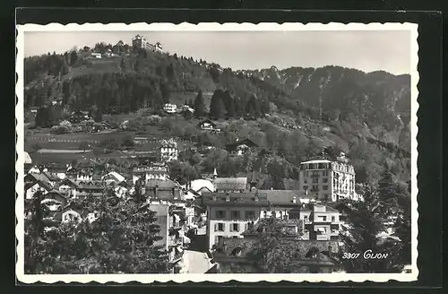 AK Glion, Ortsansicht mit Häuser, Wald und Berge, Hotel de Glion