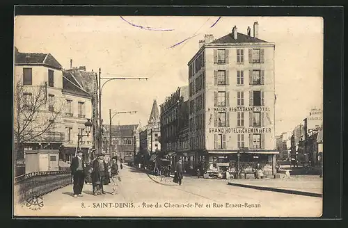 AK Saint-Denis, Rue du Chemin-de-Fer et Rue Ernest-Renan, Strassenpartien