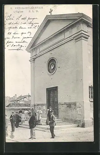 AK Pre-Saint-Gervais, L`Eglise, Kirche mit Besuchern
