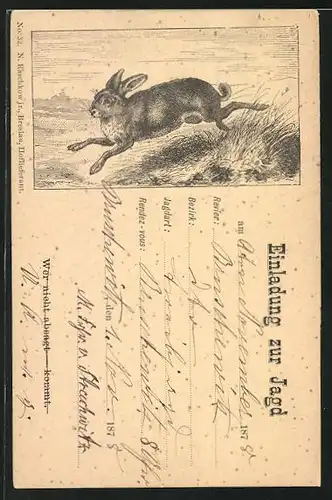 Vorläufer-AK Einladung zur Jagd, 1878, Hase
