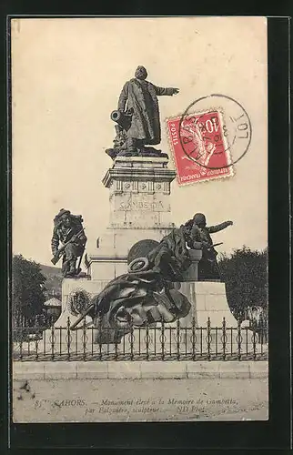 AK Cahors, Monument eleve a la Memoire de Gambetta par Falguiere, sculptur