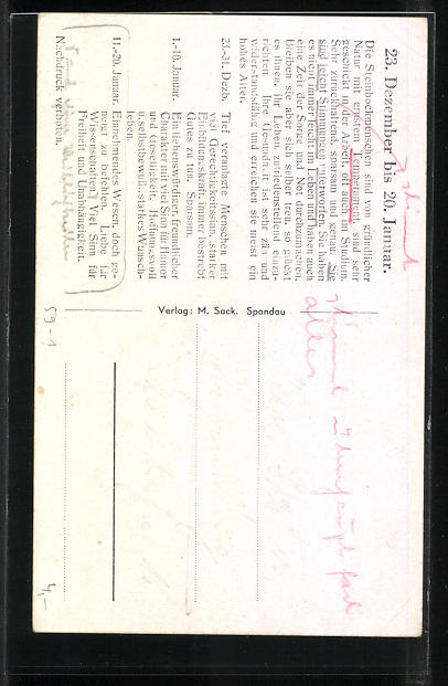 Ak Sternzeichen Steinbock Tier Motiv Und Eigenschaften Im Gedicht Nr 250 Oldthing Ansichtskarten Astronomie Astrologie