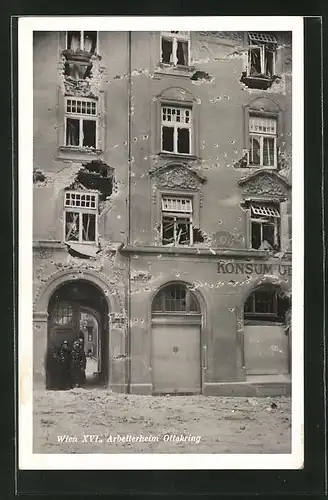AK Wien, Februaraufstand 1934, Einschusslöcher im Arbeiterheim Ottakring