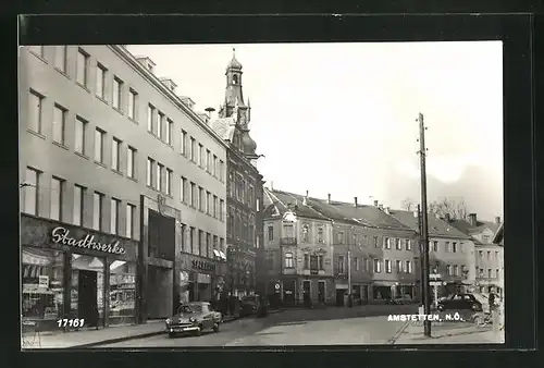 AK Amstetten, Strassenpartie mit Geschäften