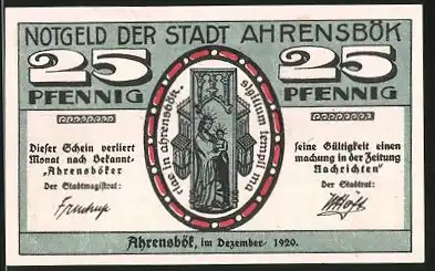 Notgeld Ahrensbök 1920, 25 Pfennig, Heiligenbild, Ortsansicht