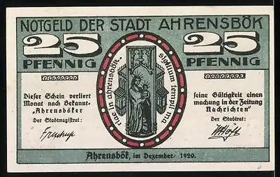 Notgeld Ahrensbök 1920, 25 Pfennig, Statue, Ortsansicht