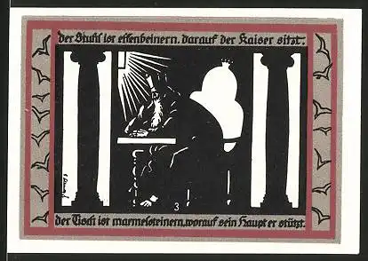 Notgeld Rossla, 1921, 50 Pfennig, Barbarossa auf -Stuhl sitzend, Schloss & Wappen