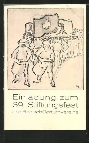 Einladung 39. Stiftungsfest Realschülerturnverein, Wettturnen 1918 im Schweizerhaus, Turner-Parade
