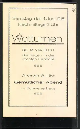Einladung 39. Stiftungsfest Realschülerturnverein, Wettturnen 1918 im Schweizerhaus, Turner-Parade