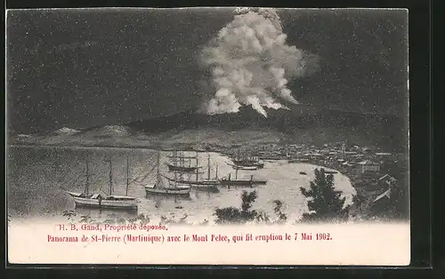 AK Saint-Pierre, Vulkanausbruch 8.5.1902, Nächtliche Ansicht der Stadt am 7.5.1902 vor dem Ausbruch des Mont-Pelé