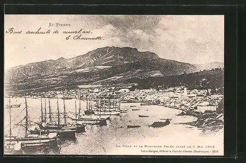 AK Saint-Pierre, Vulkanausbruch 8.5.1902, la Ville et la Montagne Pelée