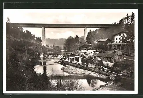 AK Mühltal, Gasthaus-Pension Bruckmühle und Mangfallbrücke der Reichsautobahn