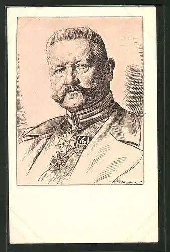 Künstler-AK Porträt Generalfeldmarschall Paul von Hindenburg