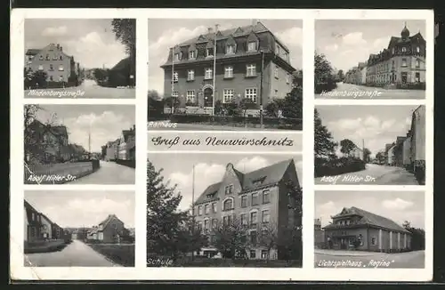 AK Neuwürschnitz, Hindenburgstrasse, Rathaus,  Strasse, Richard Wagner Strasse, Kino Lichtspielhaus Regina