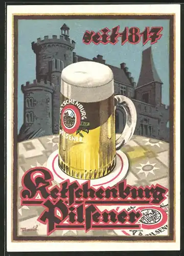 Künstler-AK Ketschenburg Pilsener seit 1817, Brauerei-Werbung