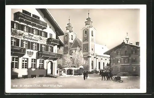 AK St. Johann,  Platz mit Post & Telegraphenamt und Kirche