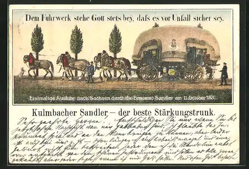 AK Brauerei-Werbung für Kulmbacher Sandlerbräu, Brauerei-Fuhrwerk