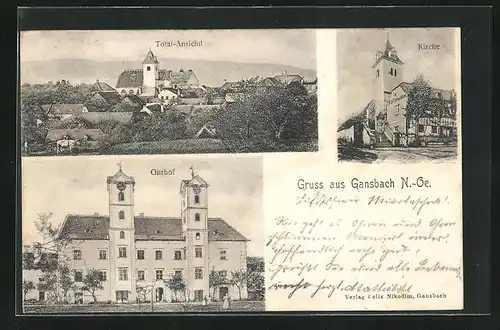 AK Gansbach, Totalansicht, Kirche, Gurhof