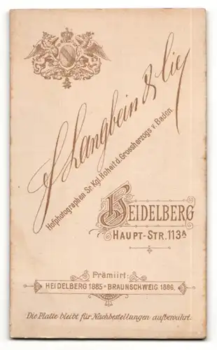 Fotografie F. Langbein & Cie, Heidelberg, Dame in besticktem Kleid und Herr in Dreiteiler mit Schnurrbart