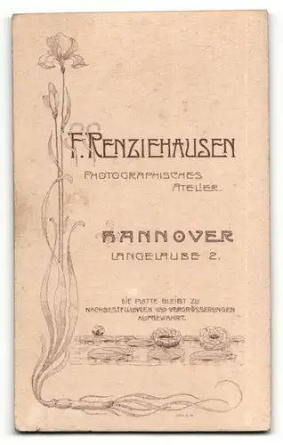 Fotografie F. Renziehausen, Hannover, Portrait junge bürgerliche Dame