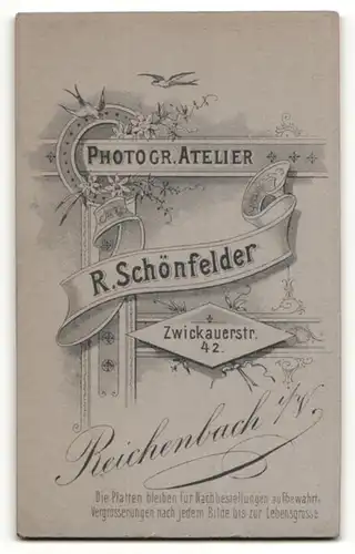 Fotografie R. Schönfelder, Reichenbach i / V., Portrait junge Dame mit Kragenbrosche im modischen Kleid